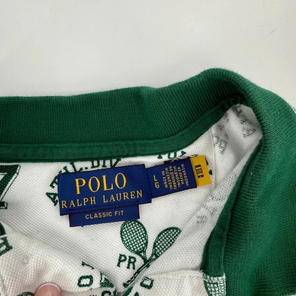 Polo Ralph Lauren Classic Fit Print Mesh Tennis Graphic Polo Shirt Green Large